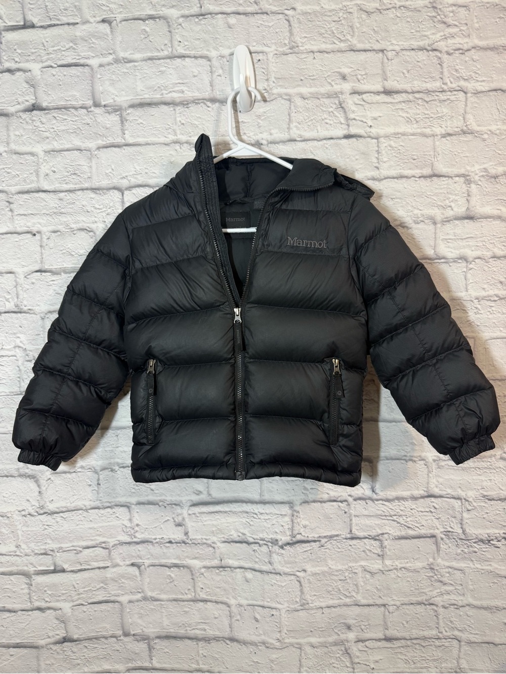 Marmot Black Kids Puffer Jacket with Hood, small